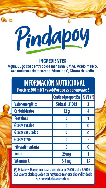 Pindapoy Sabor Manzana. Información Nutricional