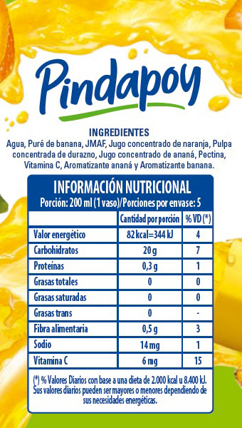 Pindapoy Sabor Multifruta. Información Nutricional